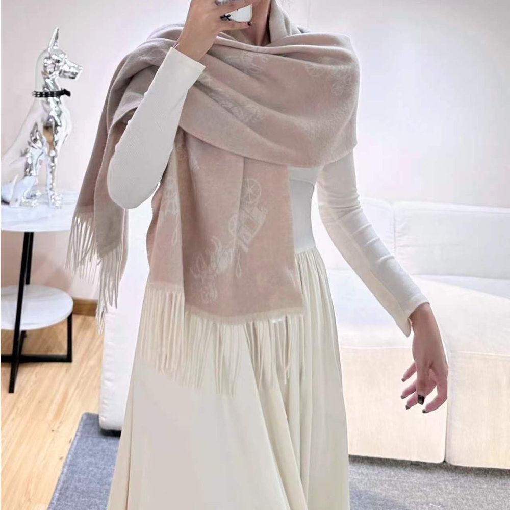 Coach Blush Pink Fringe Logo Wrap Scarf
